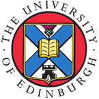 University of Edinburgh logo featuring a shield with a book, castle, and thistle on a red circular background with the text "The University of Edinburgh" around it.